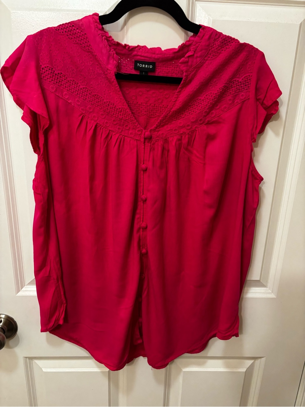 torrid Hot Pink Lace Yoke Flutter Sleeve Top